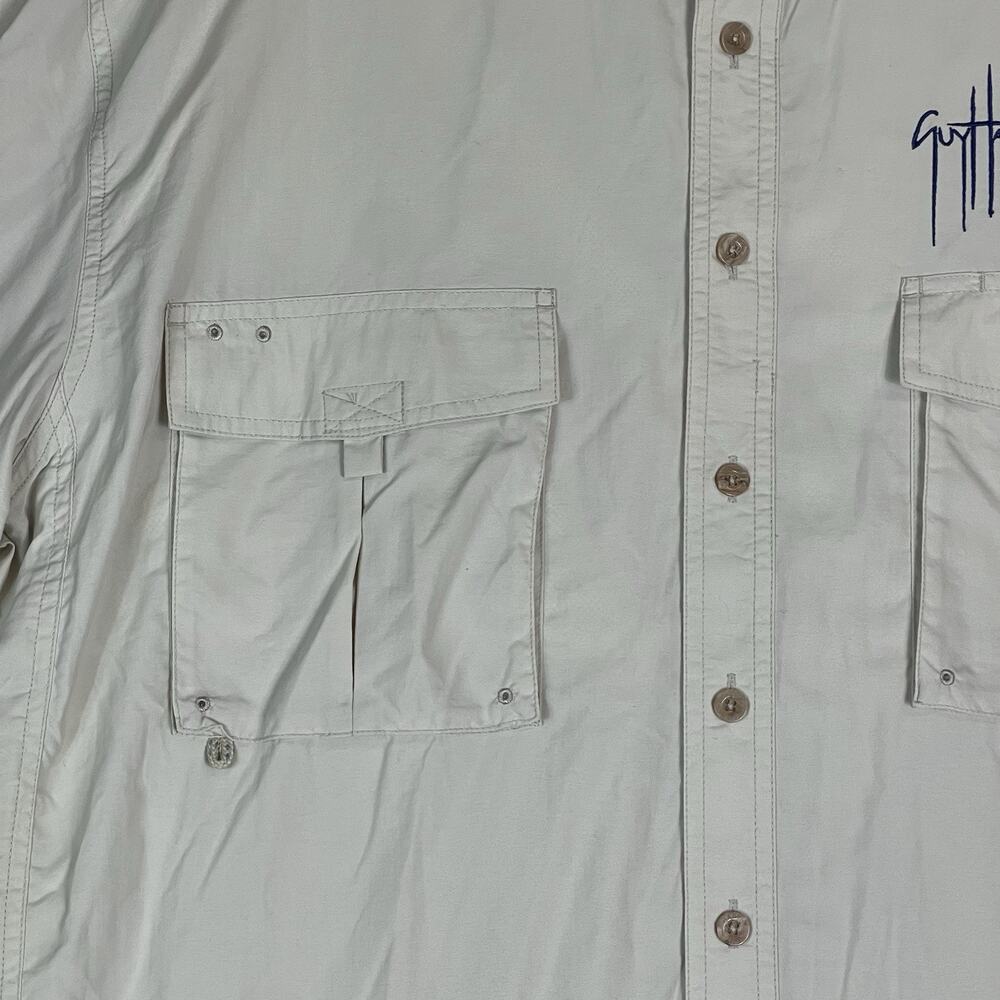 Guy Harvey Aftco Shirt Mens L Cream Short Sleeve Fishing‎ Vented Lightweight - Picture 6 of 12